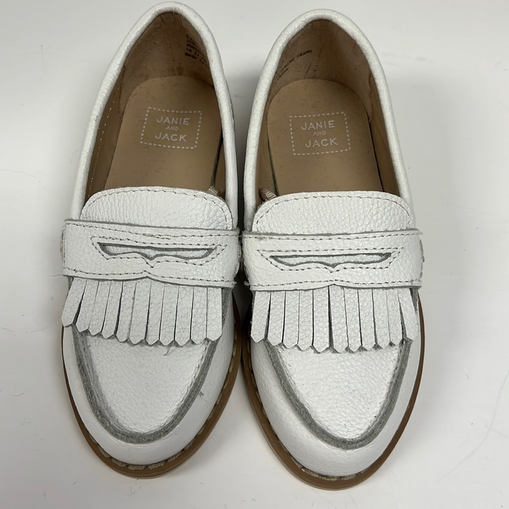 Janie and Jack Girls White Leather Kiltie Penny Loafers Size 5 Like New